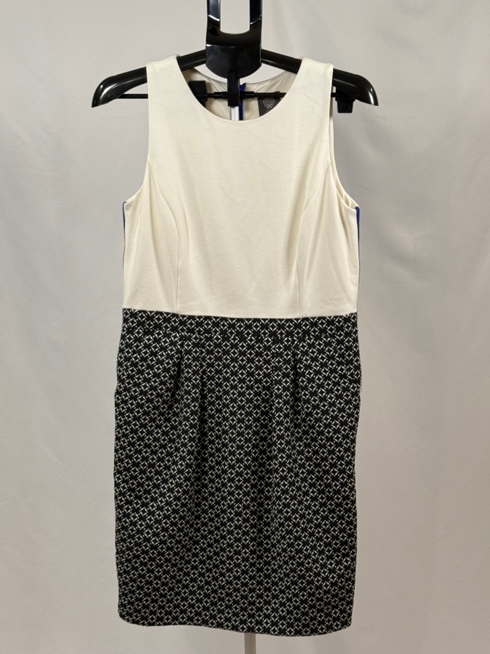 Vince Camuto Dress Womens 12 Colorblock Sheath Black Ivory Blue Career Work